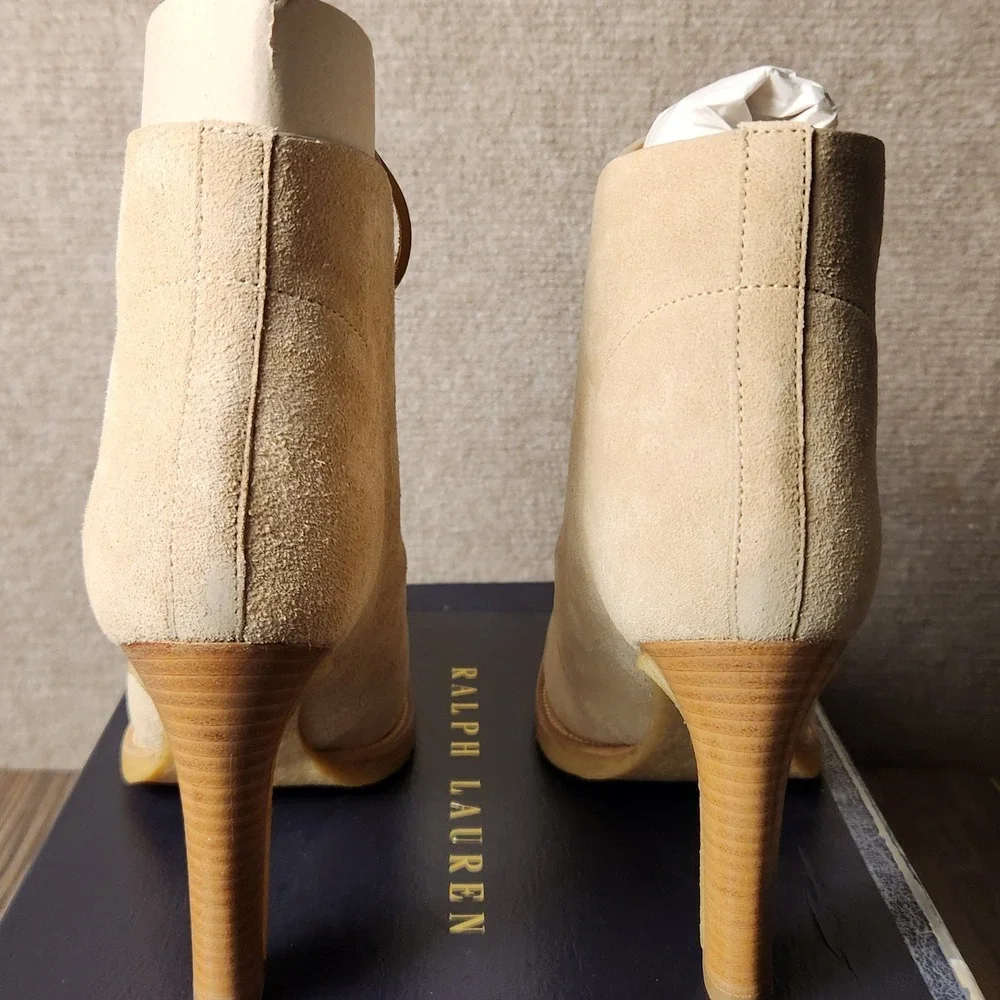 Ralph Lauren Ankle Boots Womens 8 Tan Suede Lace Up High Heel Chukka Booties
